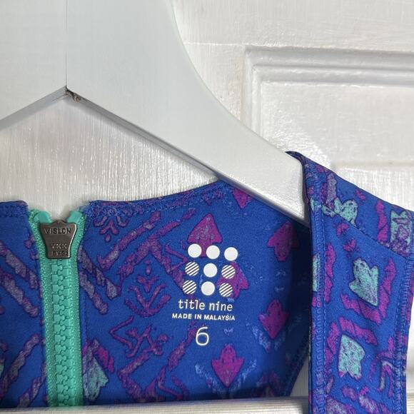 Title Nine Nimblene Blue/Purple Pink Geometric Print Racerback Dress W1011 Sz 6 - Picture 2 of 9